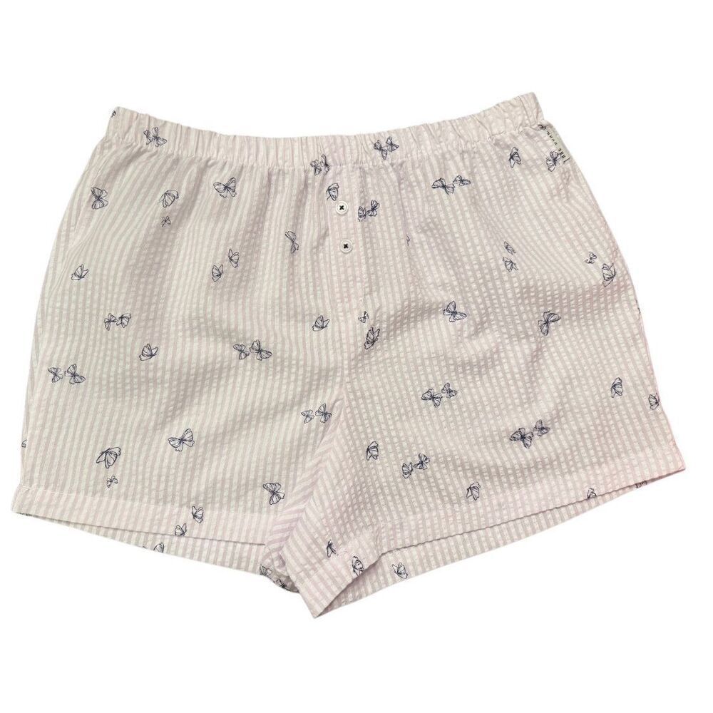 Rae Dunn Seersucker Pajama Boxer Shorts Small Purple & White Butterfly